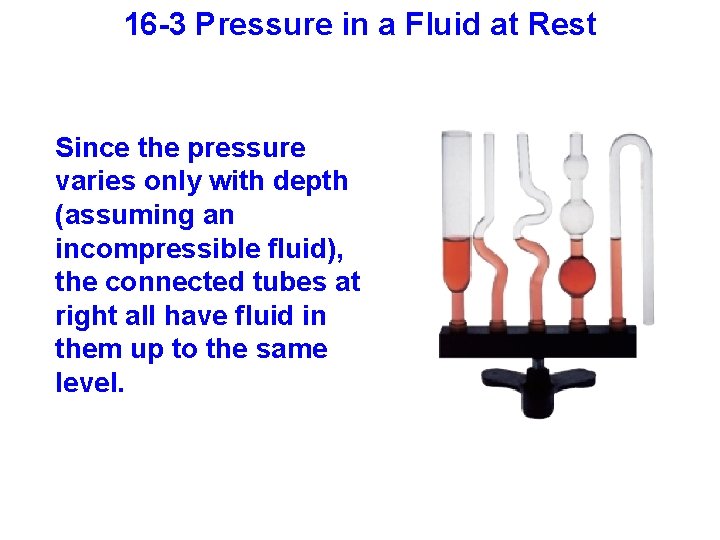 16 -3 Pressure in a Fluid at Rest Since the pressure varies only with