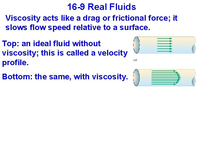 16 -9 Real Fluids Viscosity acts like a drag or frictional force; it slows