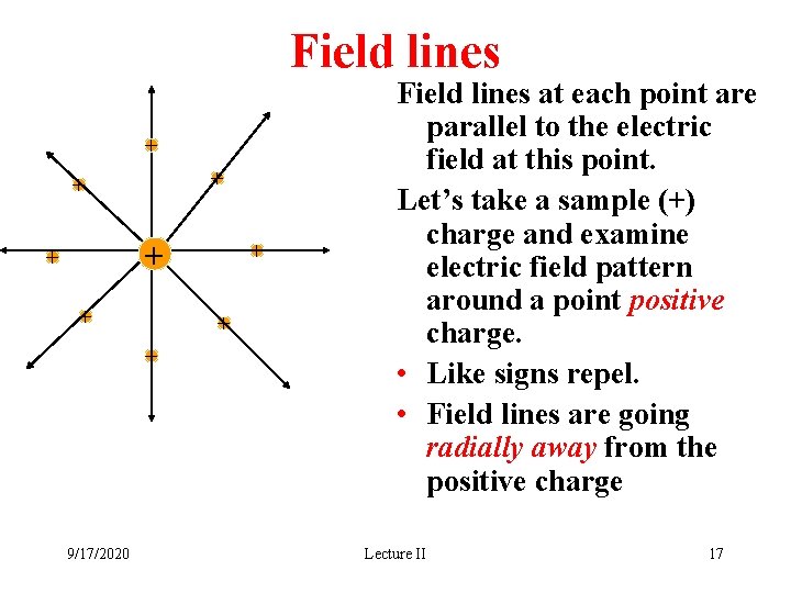 Field lines + + + + 9/17/2020 + Field lines at each point are