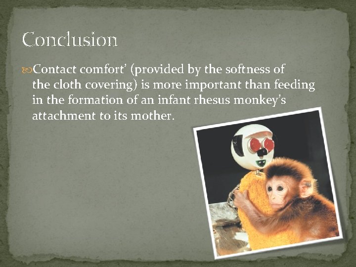 Conclusion Contact comfort’ (provided by the softness of the cloth covering) is more important