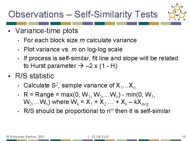 Observations – Self-Similarity Tests • Variance-time plots • • For each block size m