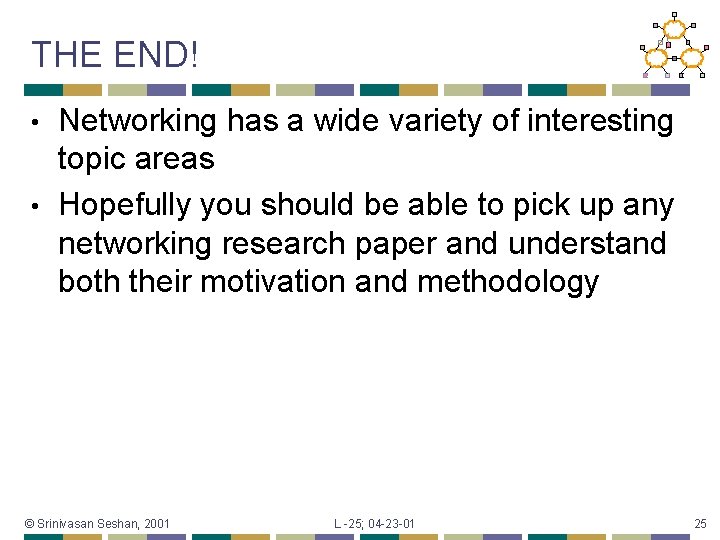 THE END! Networking has a wide variety of interesting topic areas • Hopefully you