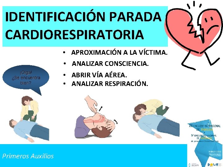 IDENTIFICACIÓN PARADA CARDIORESPIRATORIA ¡Oiga! ¿Se encuentra bien? Primeros Auxilios • • APROXIMACIÓN A LA