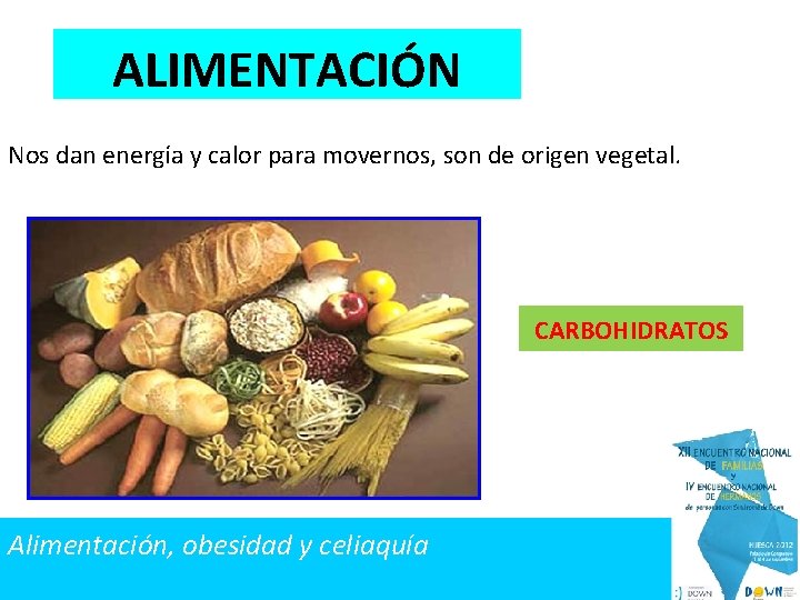 ALIMENTACIÓN Nos dan energía y calor para movernos, son de origen vegetal. CARBOHIDRATOS Alimentación,