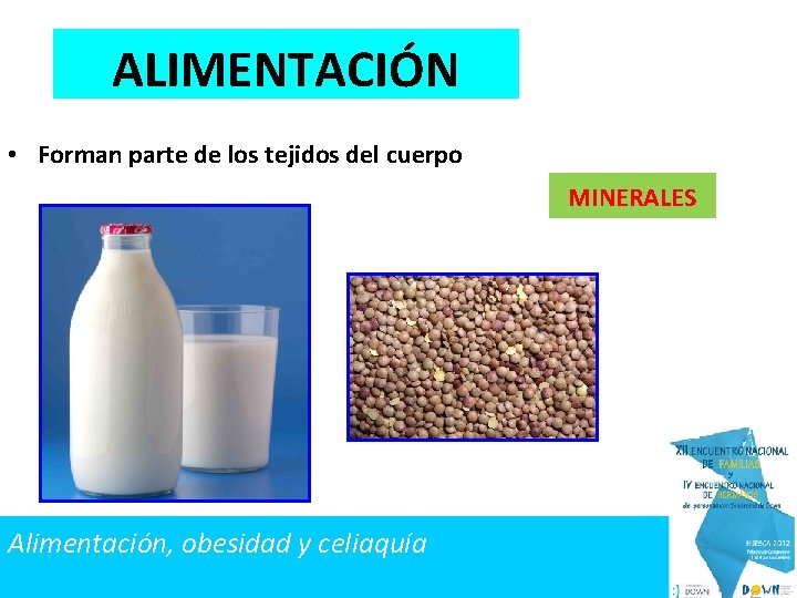 ALIMENTACIÓN • Forman parte de los tejidos del cuerpo MINERALES Alimentación, obesidad y celiaquía