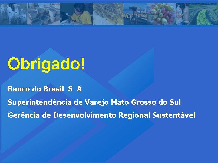 Obrigado! Banco do Brasil S A Superintendência de Varejo Mato Grosso do Sul Gerência