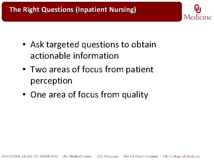 Click. Right The to edit Questions Master title (Inpatient style Nursing) • Ask targeted