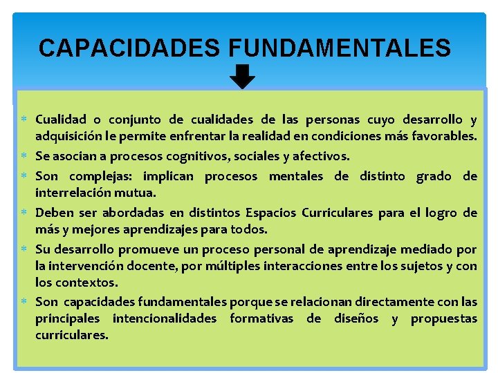 CAPACIDADES FUNDAMENTALES Cualidad o conjunto de cualidades de las personas cuyo desarrollo y adquisición