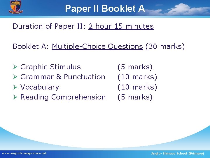 Paper II Booklet A English Semestral Exam Components – Paper II Duration of Paper