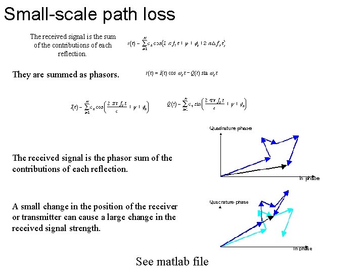 Small-scale path loss The received signal is the sum of the contributions of each