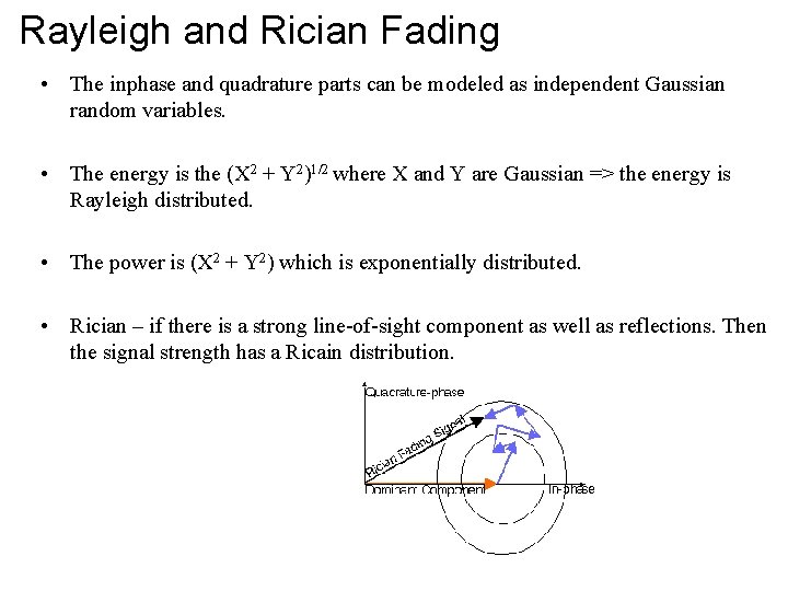 Rayleigh and Rician Fading • The inphase and quadrature parts can be modeled as