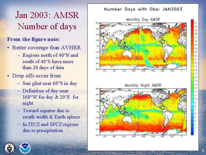 Jan 2003: AMSR Number of days From the figure note: • Better coverage than
