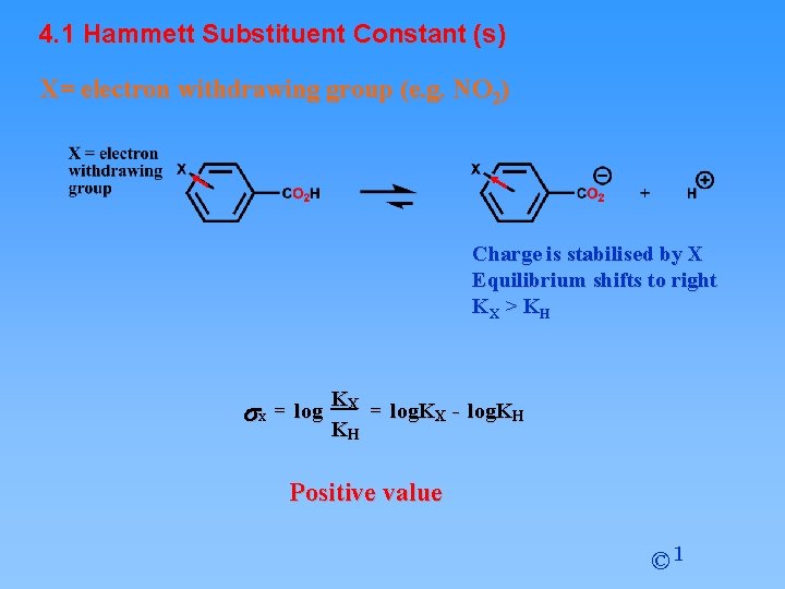 4. 1 Hammett Substituent Constant (s) X= electron withdrawing group (e. g. NO 2) 4. 1 Hammett Substituent Constant (s) X= electron withdrawing group (e. g. NO 2)