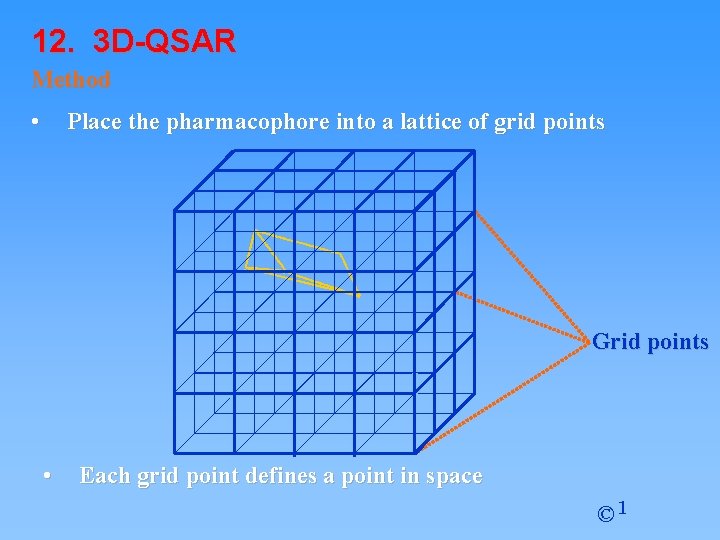 12. 3 D-QSAR Method • Place the pharmacophore into a lattice of grid points 12. 3 D-QSAR Method • Place the pharmacophore into a lattice of grid points