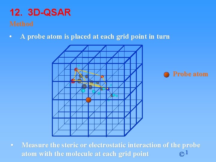 12. 3 D-QSAR Method • A probe atom is placed at each grid point 12. 3 D-QSAR Method • A probe atom is placed at each grid point