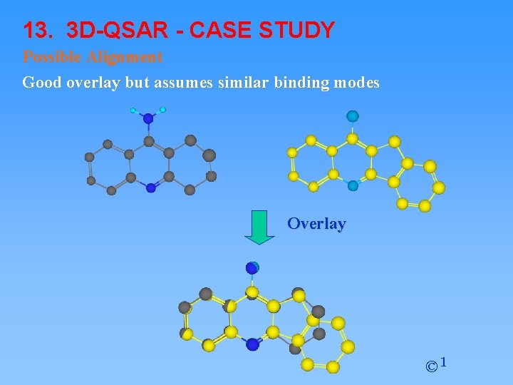 13. 3 D-QSAR - CASE STUDY Possible Alignment Good overlay but assumes similar binding 13. 3 D-QSAR - CASE STUDY Possible Alignment Good overlay but assumes similar binding