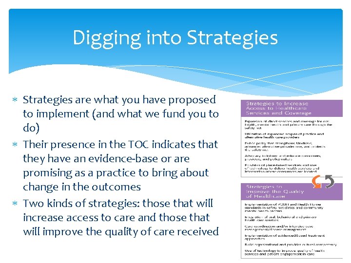 Digging into Strategies are what you have proposed to implement (and what we fund