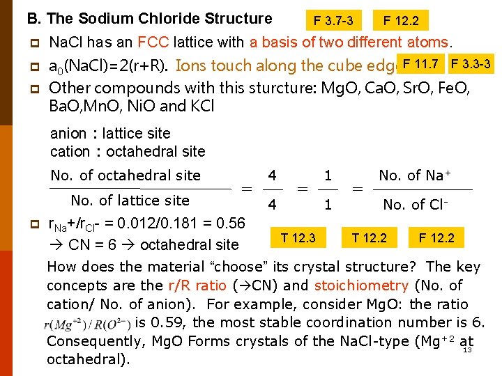 B. The Sodium Chloride Structure F 3. 7 -3 F 12. 2 p Na.