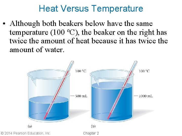 Heat Versus Temperature • Although both beakers below have the same temperature (100 ºC),