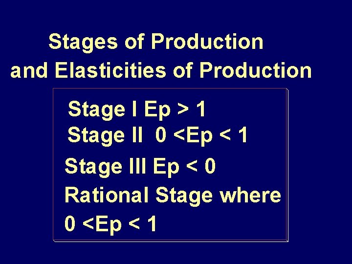 Stages of Production and Elasticities of Production Stage I Ep > 1 Stage II