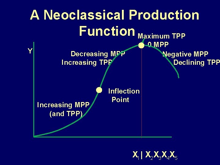 A Neoclassical Production Function Maximum TPP Y 0 MPP Negative MPP Declining TPP Decreasing