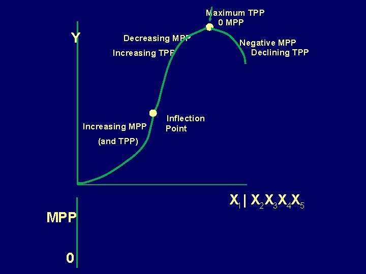 Maximum TPP 0 MPP Y Decreasing MPP Increasing TPP Increasing MPP Negative MPP Declining