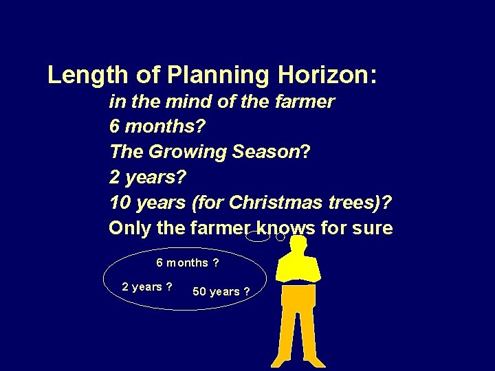 Length of Planning Horizon: in the mind of the farmer 6 months? The Growing