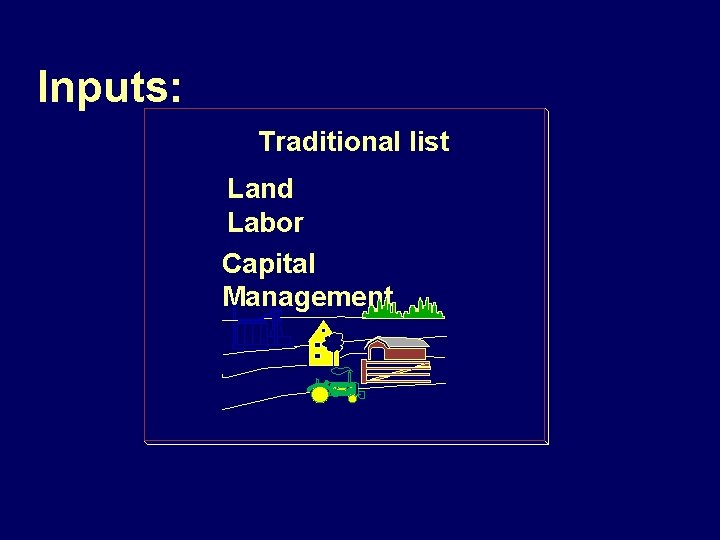Inputs: Traditional list Land Labor Capital Management 