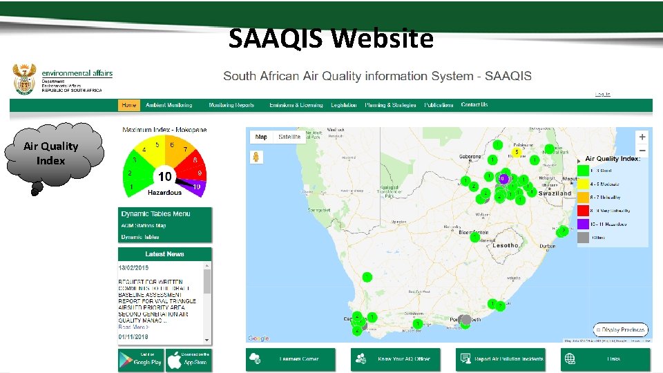 SAAQIS Website Air Quality Index 