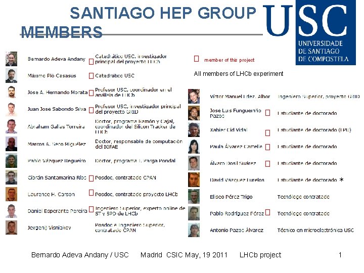 SANTIAGO HEP GROUP MEMBERS � � � All members of LHCb experiment member of
