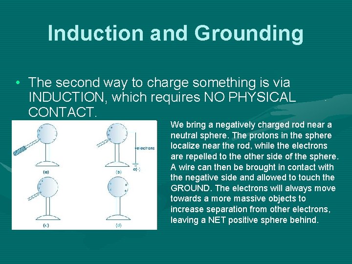 Induction and Grounding • The second way to charge something is via INDUCTION, which
