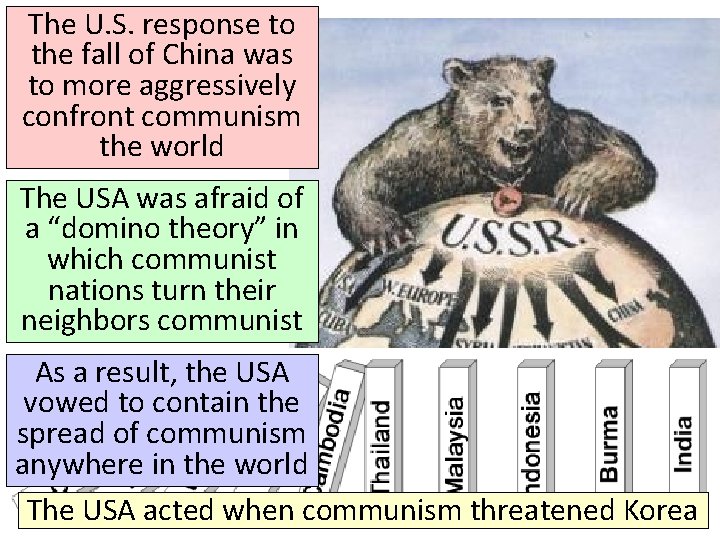 The U. S. response to the fall of China was to more aggressively confront The U. S. response to the fall of China was to more aggressively confront