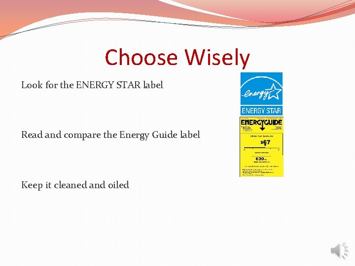 Choose Wisely Look for the ENERGY STAR label Read and compare the Energy Guide