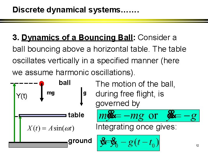 Discrete dynamical systems……. 3. Dynamics of a Bouncing Ball: Consider a ball bouncing above
