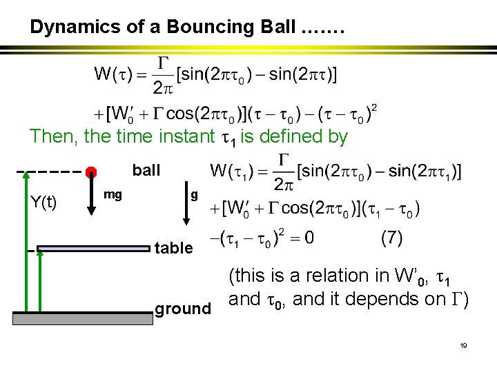 Dynamics of a Bouncing Ball ……. Then, the time instant 1 is defined by