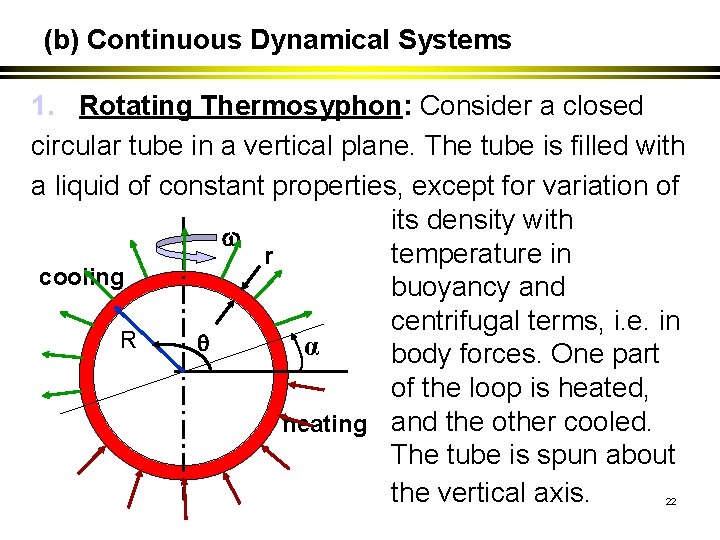 (b) Continuous Dynamical Systems 1. Rotating Thermosyphon: Consider a closed circular tube in a