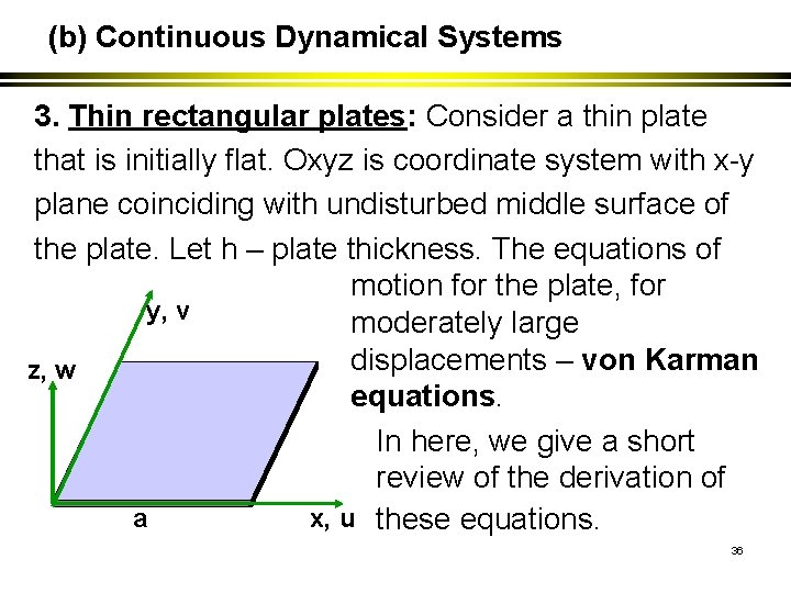 (b) Continuous Dynamical Systems 3. Thin rectangular plates: Consider a thin plate that is