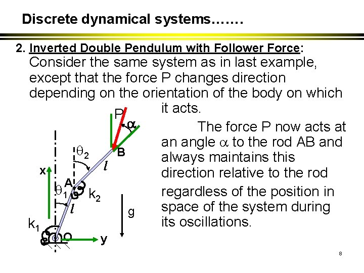 Discrete dynamical systems……. 2. Inverted Double Pendulum with Follower Force: Consider the same system