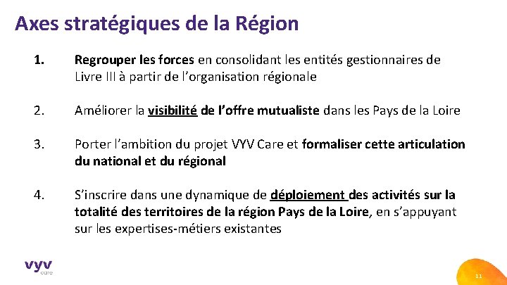 Axes stratégiques de la Région 1. Regrouper les forces en consolidant les entités gestionnaires