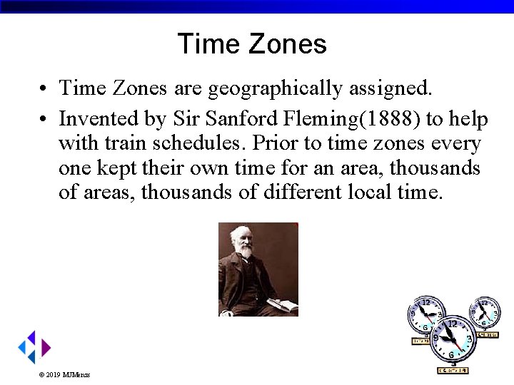 Time Zones • Time Zones are geographically assigned. • Invented by Sir Sanford Fleming(1888)