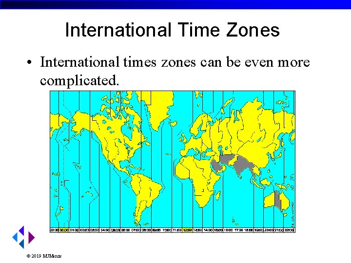 International Time Zones • International times zones can be even more complicated. © 2019