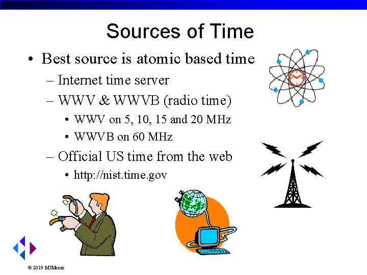 Sources of Time • Best source is atomic based time – Internet time server