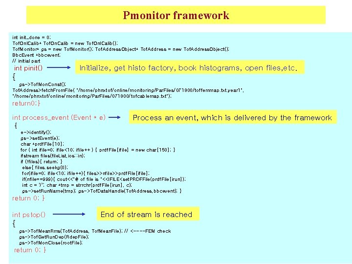 Pmonitor framework int init_done = 0; Tof. Onl. Calib* Tof. On. Calib = new