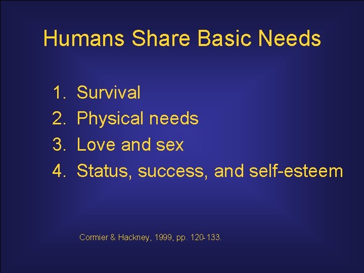 Humans Share Basic Needs 1. 2. 3. 4. Survival Physical needs Love and sex