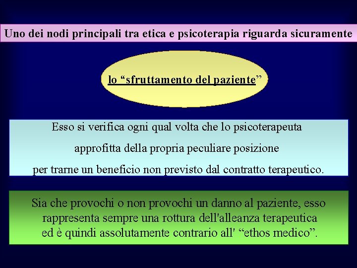 Uno dei nodi principali tra etica e psicoterapia riguarda sicuramente lo “sfruttamento del paziente”