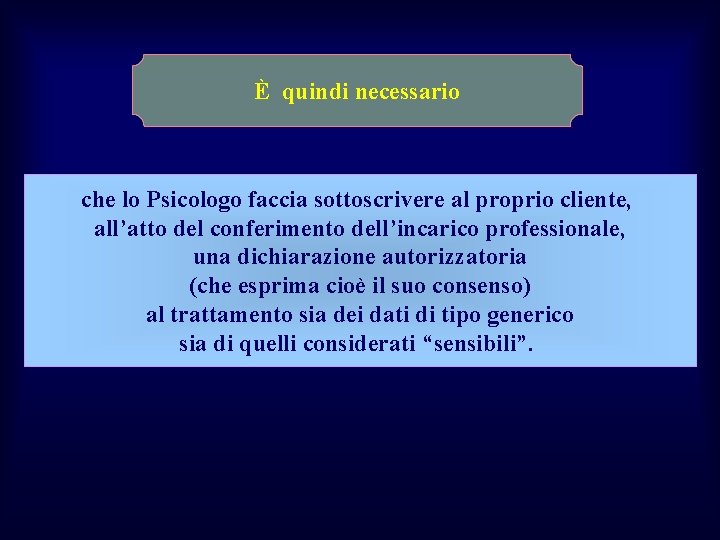 È quindi necessario che lo Psicologo faccia sottoscrivere al proprio cliente, all’atto del conferimento