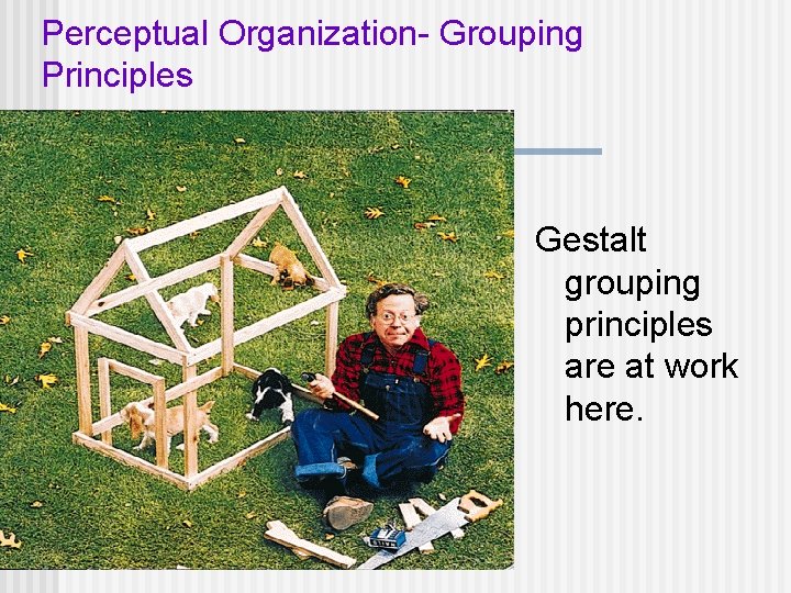 Perceptual Organization- Grouping Principles Gestalt grouping principles are at work here. 