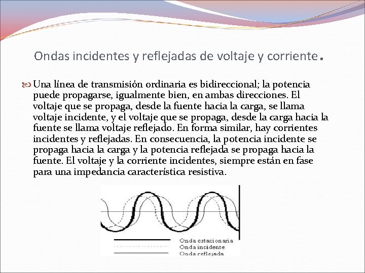 Ondas incidentes y reflejadas de voltaje y corriente . Una línea de transmisión ordinaria Ondas incidentes y reflejadas de voltaje y corriente . Una línea de transmisión ordinaria