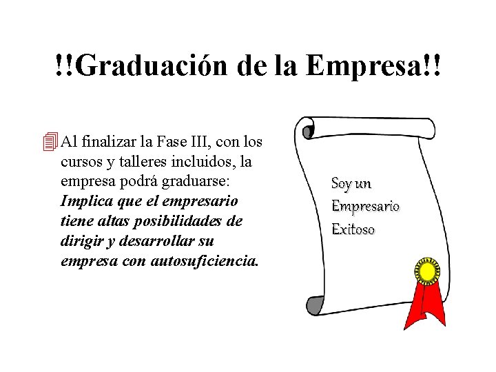 !!Graduación de la Empresa!! 4 Al finalizar la Fase III, con los cursos y