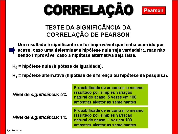 Pearson TESTE DA SIGNIFIC NCIA DA CORRELAÇÃO DE PEARSON Um resultado é significante se